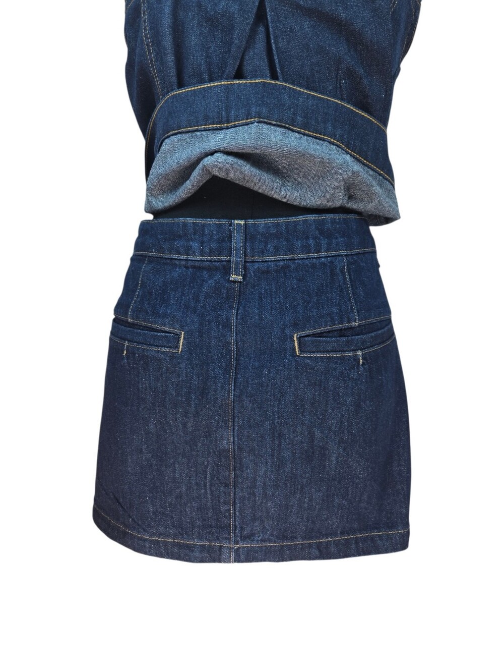 TOPSHOP x ASOS Dark Wash Sheer Organza Pleated Denim Vest & Mini Skirt Set L - Picture 13 of 16
